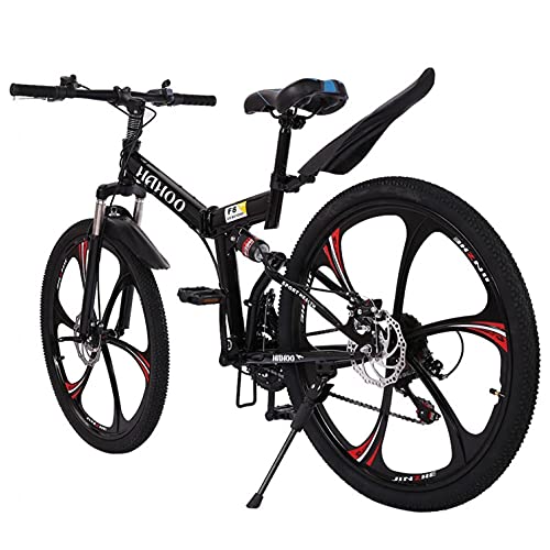 Sanamity Bicicletas De Montaña – 26 Inch Folding Bike 26 Inch Mountain Bike with 21 Speed Dual Disc Brakes Full Suspension Non-slipFolding Mountain Bicycle