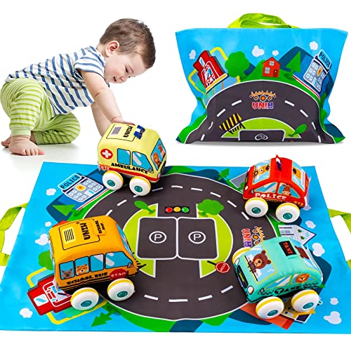 UNIH Car Toys for 1 Year Old Boy, Soft Baby Toys Set Pull Back Vehicle Car Set Birthday Gifts Toys for Baby Toddlers Age 1 2 3 Year Old