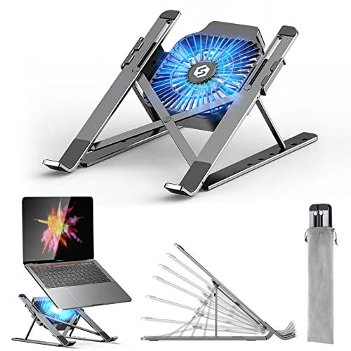 Laptop Stand, Adjustable Laptop Stand with a Removable USB Cooling Fan, Computer Stand with Heat-Vent, Foldable & Sturdy Aluminum Laptop Riser for MacBook Air Pro/Dell XPS/More 10-15.6″ Laptops