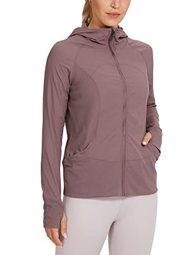 CRZ YOGA Women’s Lightweight Breathable Athletic Jackets Full Zip Sweatshirt Running Hoodies with Pockets Mauve Medium