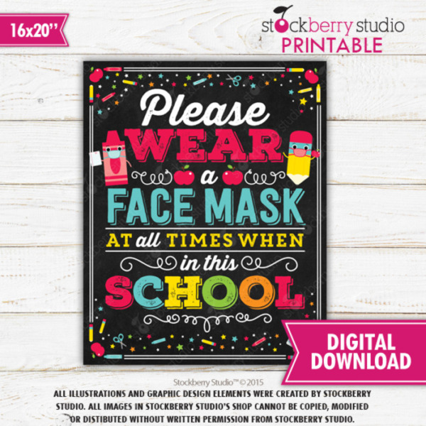 School Please Wear A Face Mask Sign Printable Health Classroom Poster