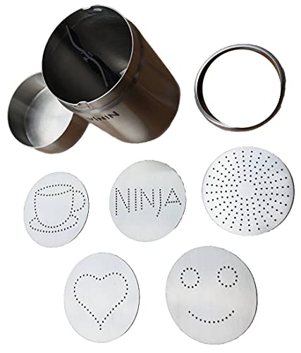 Ninja Signature Designer Cinnamon Shaker with 5 Stainless Steel Stencils for Coffee Bar CF090 CF091 CF092 CF097 CF110 CF111 CF112 CM400 CM401 clear