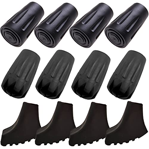 12 Pieces Trekking Poles Rubber Tips Replacement Pole Tip Protectors Fits Most Standard Walking Hiking Sticks Shock Absorbing, Adds Grip, and Traction