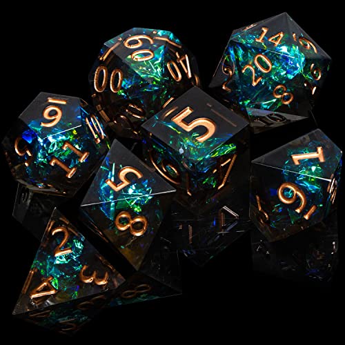 Resin DND Dice Set 7Pcs Sharp Edge Dice ARUOHHA D&D Dice Set for Dungeons and Dragons RPG Board Games Polyhedral Dice D + D Role Playing Dice with Gift Box Handmade D and D Dice D20 D12 D10 D8 D6 D4