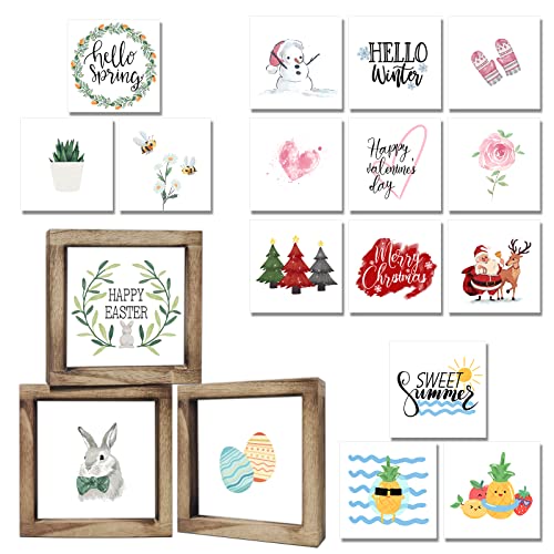 Easter Decorations Farmhouse Easter Home Decor Easter Signs 36 Interchangeable Sayings with 3 Wooden Frames Easter Spring Decorations for Office and Living Room Tiered Tray Decor Table Desk Wall Decor Seasonal Decoration Holiday Gift