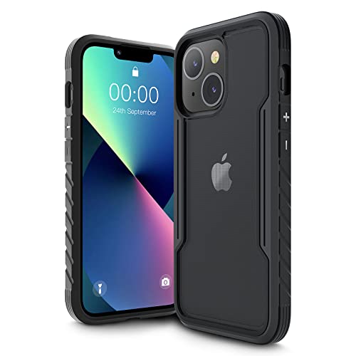 Protective Case Compatible with iPhone 13 (Case 2021), Heavy Duty Shockproof Phone Case Clear, Rugged Aluminum Frame Case for iPhone 13 6.1 inch (Black)