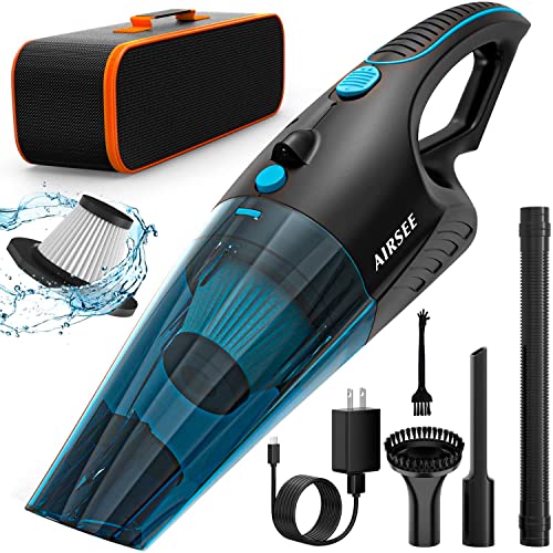 AIRSEE Handheld Vacuum, 14 KPA Car Vacuum Cordless Rechargeable, Quick Charge Hand Held Vacuum with 600ml Dust Cup,Type-C Cable and 2-Speed Strong Suction, Mini Vacuum Cleaner for Home Car Office