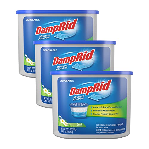 DampRid Fresh Scent Disposable Moisture Absorber, 10.5 oz., 3 Pack – Attracts & Traps Excess Moisture, Eliminates Musty Odors, Creates Fresher, Cleaner Air