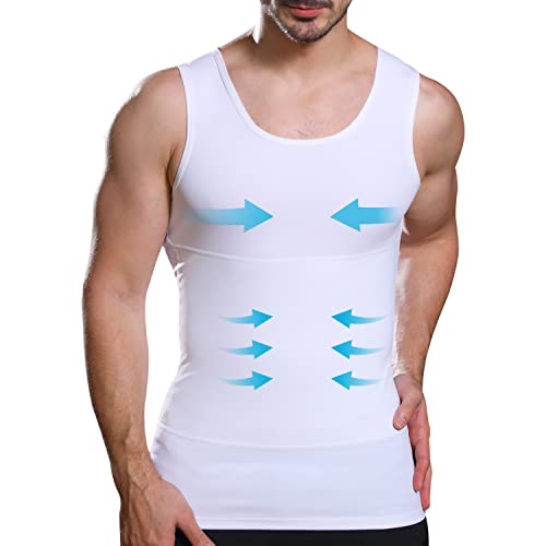 Lgtfy Mens Slimming Body Shaper Vest, Chest Abdomen Compression Tank Top, Tummy Control Undershirts – Change in Seconds White