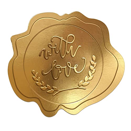 Whaline 500Pcs Gold Embossed Envelope Seals with Love Valentine’s Day Wedding Stickers Self-Adhesive Envelope Label Stickers for Baby Shower Invitation Party Favor Gift Packaging Greeting Card