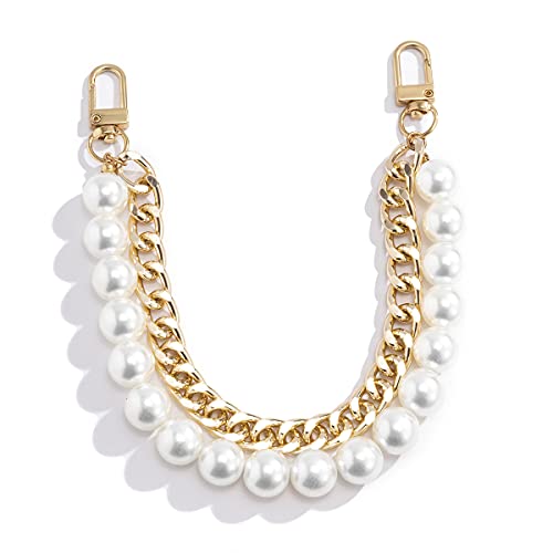 Wiwpar Handbag Imitation Pearl Chunky Chain Short Handle Replacement Chain Accessories Purse Straps Shoulder Pearl Metal Chain Gold