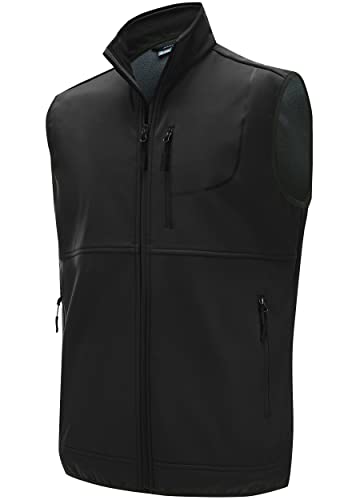 Willit Men’s Golf Vest Lightweight Fleece Lined Vest Softshell Outerwear Sleeveless Jacket for Hiking Runing Causal Black XL