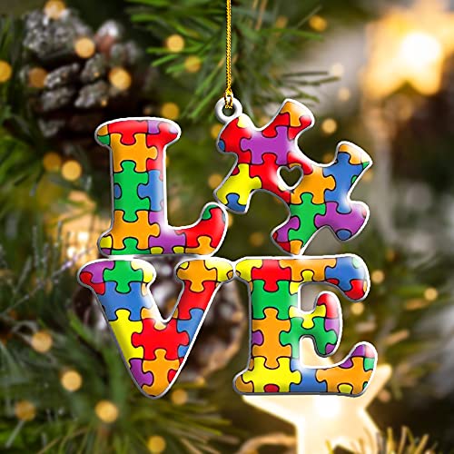Love Autism,The Gift of Hope for People with Autism Christmas Tree Ornament Decor Clear Plastic Hanging Decoration House Present Xmas Eve Keepsake Decorative