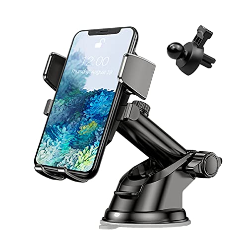 Phone Holder for Car, 360°Rotatable Car Phone Mount for Windshield Dashboard Air Vent, Universal for All Cell Phone and More Devices with Suction Cup and Clip