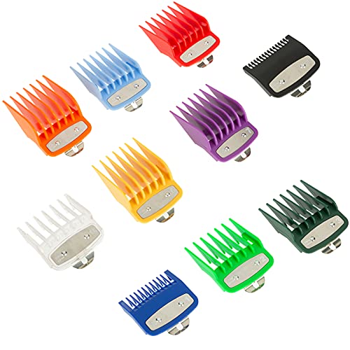 10PCS Hair Clipper Cutting Guides Combs with Metal Clip Colored Clipper Guards for Wahl Clipper Trimmer Guards Attachment from 1/16 Inch to 1 Inch, Compatible with Most Wahl Clippers