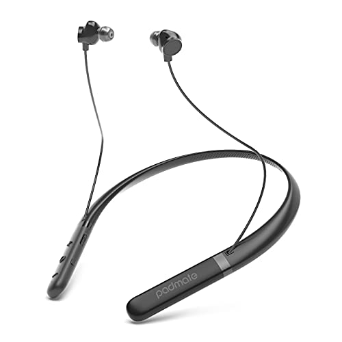 Padmate Bluetooth Headphone Wireless Neckband with Magnetic Earbuds, in-Ear Sport Headset Noise Cancelling Earphones with Mic CVC8.0, Dual Pair Mode 16H Playtime, Hi-Fi Sound, IPX5 QCC Chip (Black)