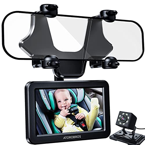 Baby Mirror for Car, ATOROBROS Baby Car Camera for Rear-Facing Seat with 4.3” HD Display, Upgrade 360° Rearview Mirror Display Bracket, Easy and Safe to See Baby while Driving
