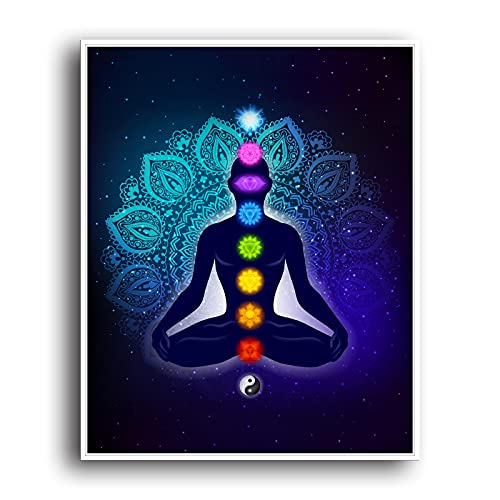 YOSON 7 Chakra Poster Meditation Yoga Print Canvas Wall Art Spiritual Healing Gifts for Family and Friends Bedroom Room Zen Decor (08×10inch-No Framed) ,08 x 10 in-No Framed