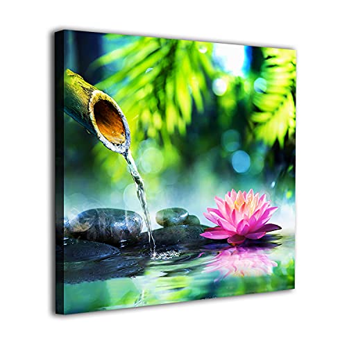 JDKWAY Green Leaf Canvas Wall Art Bathroom Decor Zen Spa Canvas Artwork Bedroom Wall Decoration Contemporary Canvas Pictures Bamboo Lotus Flower Massage Treatment Stone for Bathroom 12×12 Inch
