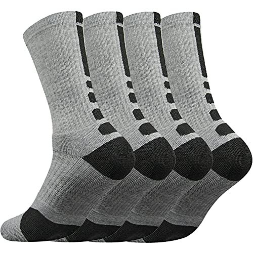DRASEX Men’s Cushioned Athletic Crew Socks 4-Pack Elite Basketball Sock for Men Thick Sport Outdoor Socks