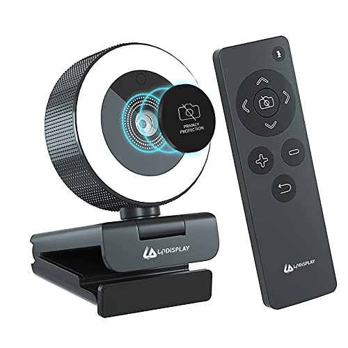 LPDISPLAY H200 2K Webcam with Light for PC with Microphone and Adjustable Brightness, Comes with Privacy Cover and Remote Control, Zoomable UBS Web Camera for Online Teaching, FaceTime, PC/Mac/Laptop