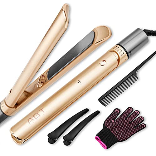 2 in 1 Hair Straightener, 4.1″ Length Flat Iron for Wet to Dry Hair, Straightening Iron with Ionic Generator & Infrared Lamps for Repairing Hair, Hair Iron with 5 Temp & 60 Mins Auto Off