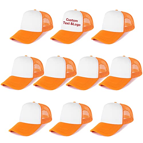 Ultrafun 10 Pack Unisex Sublimation Blank Mesh Baseball Cap Polyester Mesh Trucker Hat (10Pack-Orange White)