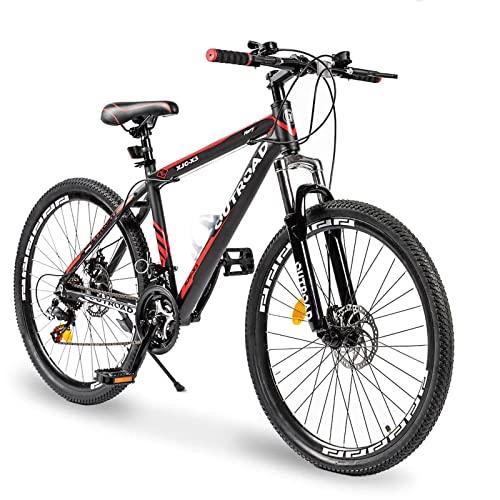 Max4out Mountain Bike 26 Inch Wheel 21 Speed Mountain Bicycle for Men and Women, High Carbon Steel Frame with Daul Disc Brakes Suitable for Outdoor Sports and Commuting Black