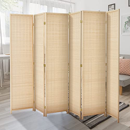 Duraspace 6 Panel Bamboo Room Divider 6ft Privacy Screen Freestanding Double Hinged Folding Screen Room Dividers Bamboo Portable Partitions for Patio Privacy