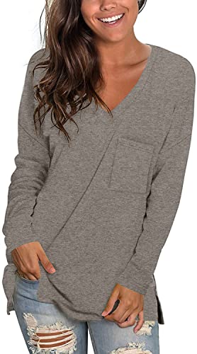 Tunic Sweatshirts for Women Cute Fall Tops Ladies Girls Clothes Side Split Coffee X-Large