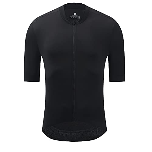 Pro Cycling Jersey Mens Aero Bike Jersey Short Sleeve Road Bike Shirt Wicking Breathable Quick Dry 4 Pocket Black