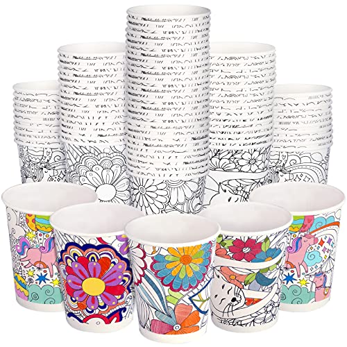 100 Pieces 9 Oz Paintable Paper Cups Disposable Paper Cups Water Party Paper Cups Hot and Cold Beverage Drinking Cups for Water Coffee Juice Tea at Home Office Party Supplies