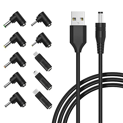 Belker Universal 5V DC Power Cable USB to DC 5.5 2.1 mm Plug Connector Tip Charging Cord with Most Frequently Used Interface Type