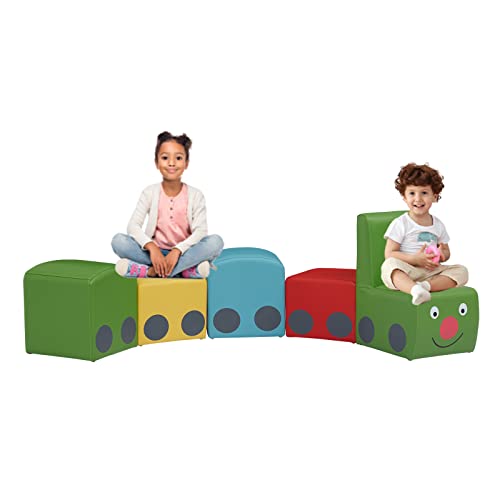 Kinsuite 5 Pcs Kids Sofa Set – Soft Foam Stool Colorful Cartoon Leather Chair for Classroom Daycares Kindergarten Nursery Train