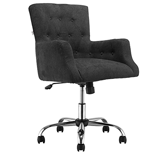 HOMCOM Mid Back Modern Home Office Chair with Tufted Button Design and Padded Armrests, Swivel Computer Desk Chair for Study Living Room Bedroom, Carbon Black