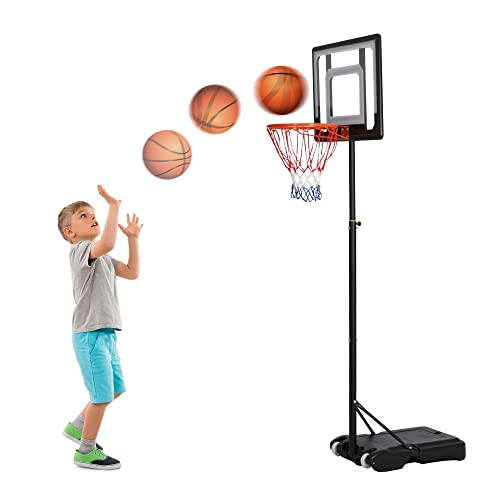 DC DICLASSE Basketball Hoop for Kids, Grow with Kids, Adjustable Height 5Ft – 6.8Ft, Basketball Portable Hoops & Goals, w/Wheels Indoor Outdoor Basketball Goal, Stable Construction