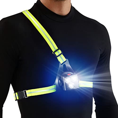Night Running Lights for Runners, LED Chest Lamps with Reflective Vest Gear and Rechargeable Reflective Running Gear, Safety Lights for Camping, Hiking, Running, Jogging, Outdoor Adventure