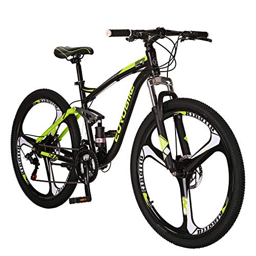 EUROBIKE OBK 27.5 Inch Mens Mountain Bike Steel Frame 21 Speed Full Suspension Bicycle for Adult Men or Women (3-Spoke Wheels Yellow)