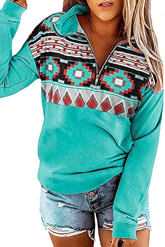 Women’s Casual Aztec Geometric Zipper Collar Pullover Sweatshirt