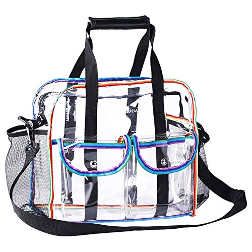 MOFASVIGI Clear Stadium Approved Bag, Transparent Tote Crossbody Bag Portable Adjustable Shoulder Waterproof Handbag for School Concerts Travel Sport