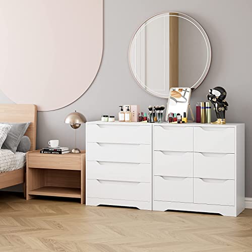 URKNO Modern 6 Drawer Dresser, Double Chest of Drawers with Storage, 3+3 Clothing Organizer with Cut-Out Handle, Dresser Chest, Wood Storage Cabinet for Living Room, Bedroom, Hallway, White | The Storepaperoomates Retail Market - Fast Affordable Shopping