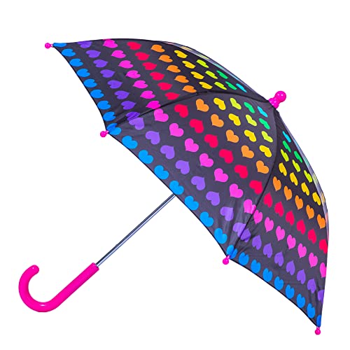 Wildkin Kids Umbrella for Boys & Girls, Features Rainproof Canopy and Curved Handle for Easy Hanging, BPA-free (Rainbow Hearts)