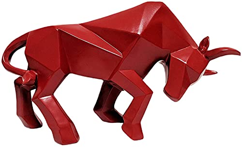 Resin Bull Sculpture Bull Statue Bull Figurine Animal Wildlife Ornaments for Living Room Bedroom Office Cabinets – Red