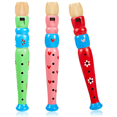 3 Pieces Small Wooden Recorders Wooden Flute Colorful Piccolo Flute for Teens Early Education Music Sound Toys Learning Musical Instrument Boys Girls, Random Colors