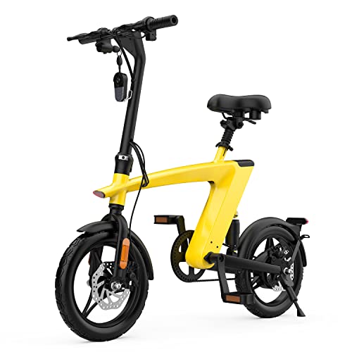 DING.PAI H1 Electric Bike for Adults Teen, Powerful 250W Motor Easily Reach 15.5 MPH, 21.7 Miles Long Range Electric Bicycle, 14″ Upgrade Inflatable E