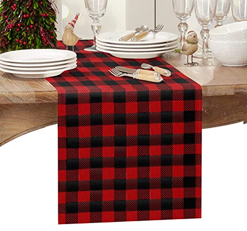 TENDER EPOCH Christmas Table Runner Buffalo Check Cotton Red and Black Plaid Table Runners for Holiday, Birthday Party, Outdoor or Indoor Parties, Farmhouse Table Home Decoration, 14 x 72 Inch
