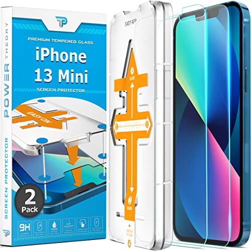 Power Theory for iPhone 13 Mini Screen Protector[2 Pack] with Easy Install Kit [Premium Tempered Glass]