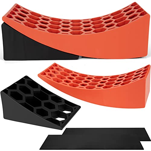 PAULINN 2 Packs Camper Levelers, RV Leveling Blocks Ramp Chock Kit, Curved Leveling Accessories with Anti-Slip Mats, Up to 35,000 lbs, Faster and Easier to Level Your Camper Travel Trailer Motorhome
