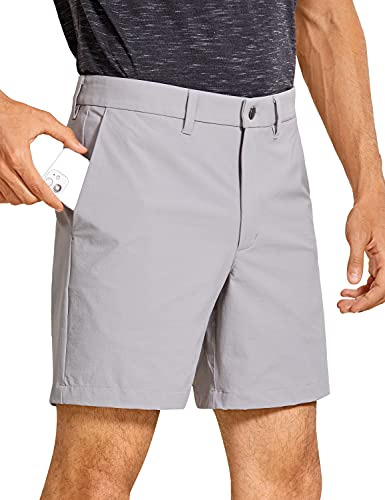 CRZ YOGA Men’s Stretch Golf Shorts – 7” Slim Fit Waterproof Athletic Casual Work Shorts with Pockets Gull Gray 32