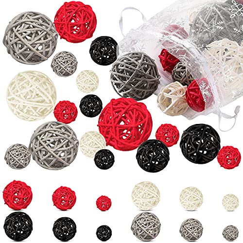 Shappy 24 Pieces Rattan Ball Decorations Wicker Rattan Balls with Organza Bag for Vase Bowl Filler Christmas Tree Ornaments Wedding Centerpieces Home Patio Garden Hanging Decoration